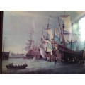 High Definition Print of Ancient Galleons at Sea Battle