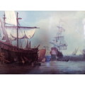 High Definition Print of Ancient Galleons at Sea Battle
