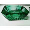 Pair of Vintage Solid Green Cutglass Ashtrays