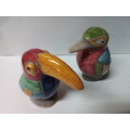 Two Raku Glazed Pottery Bird Ornaments