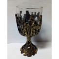 Vintage Glass and Brass Goblet with Raised Detail
