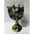 Vintage Glass and Brass Goblet with Raised Detail