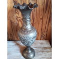 Large Decorative Solid Brass Vase with Fluted Top