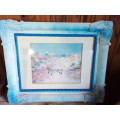 Decorative Vintage Frame with Matching Print behind Glass