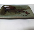 Vintage Glazed Pottery Dish with Markings