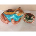 One Large and One Smaller Raku Stoneware Frogs