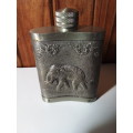 Oriental Pewter Hip Flask with Raised Detail