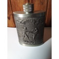 Oriental Pewter Hip Flask with Raised Detail