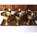 Small Brass Tray with Engraved Goblets
