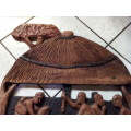 African 2D Wood Carving - Life in a Kraal