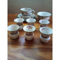 Vintage Copeland `Chinese Rose` Trio, Egg Cups and Sugar Bowl
