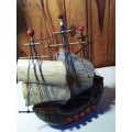 Small Vintage Wood Ship Model with Light
