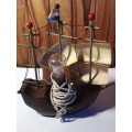 Small Vintage Wood Ship Model with Light