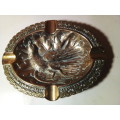 Solid Vintage Brass Four-footed Ashtray with Impression of Bird (S28)