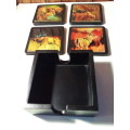 Four Animal Art Tile Coasters with Holder