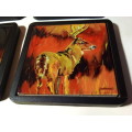 Four Animal Art Tile Coasters with Holder