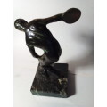 Bronze Discus Thrower Myronos Greece Statue on Marble Base (SP035)