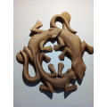 Carved Wooden Triple Joined Gekko Wall Hanging