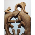 Carved Wooden Triple Joined Gekko Wall Hanging