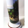 Pair of Glazed Ceramic Candle Holders with Art Images
