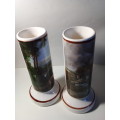 Pair of Glazed Ceramic Candle Holders with Art Images
