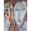 RARE!! JEWISH SA ARTIST ESTELLE REINGOLD '96 "ABSTRACT FACES" MIXED MEDIA 800 X 600mm VALUE R6000