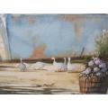 AMAZING!! SHELAGH PRICE GEESE IN FARMYARD WATERCOLOUR 340 X 250mm VALUE R1500