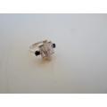 BEAUTIFUL! STERLING SILVER SAPPHIRE & CZ RING   4,6g    SIZE L1/2  WOW!!