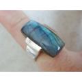 SPECTACULAR!! LARGE STERLING SILVER & LABRADORITE RING  SIZE N1/2  14,2g   WOW!!