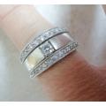 MAGNIFICENT!! RARE REVERSABLE 2 IN 1 STERLING SILVER CZ RING SIZE P   8,3g  WOW!!