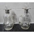 WOW!! RARE PAIR OF 1907 CHESTER SILVER TOPPED OLIVE OIL & BALSAMIC VINEGAR DIMPLE BOTTLES WOW!!
