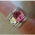 EXQUISITE!! LARGE STERLING SILVER 5,00ct PINK SAPPHIRE and CZ RING  7,5g WOW!