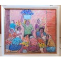Wow!! Kenneth Baker `Cape Town flower sellers` oil on board 640 x 555mm Value R12500 Wow!!