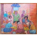 Wow!! Kenneth Baker `Cape Town flower sellers` oil on board 640 x 555mm Value R12500 Wow!!