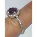 Stunning sterling silver purple stone and cz ring 3.3g size M