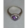 Stunning sterling silver purple stone and cz ring 3.3g size M