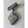 Vintage mexican 950 sterling silver carved abalone dangle brooch 7,64g stunning