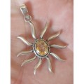 Wow large sterling silver yellow sapphire sun pendant 7,8g wow!!