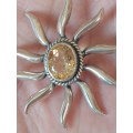 Wow large sterling silver yellow sapphire sun pendant 7,8g wow!!