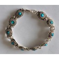 Spectacular vintage sterling silver turquoise bracelet 17,0g wow!!