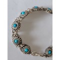 Spectacular vintage sterling silver turquoise bracelet 17,0g wow!!