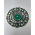 Antique Italy 800 silver turquoise & green stone brooch 8,4g Wow!!