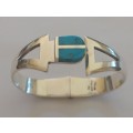 Extraordinary!! Mexican sterling silver turquoise bangle 51,4g Value R4500
