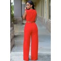 *DIVA RANGE* Orange V Neck Belt Embellished Jumpsuit