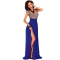 *DIVA RANGE* Amazing Blue & Gold Lace Overlay Slit Maxi Evening Gown