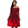 *WILD ROSE* Burgundy Lacy Embroidery Tulle Skirt Skater Dress - S/M/L