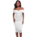 *WILD ROSE* *LOCAL STOCK* White Ruched Off Shoulder Bodycon Midi Dress - S