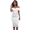 *CLEARANCE SALE* *LOCAL STOCK* White Ruched Off Shoulder Bodycon Midi Dress - SMALL