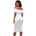 *CLEARANCE SALE* *LOCAL STOCK* White Ruched Off Shoulder Bodycon Midi Dress - SMALL