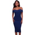 *WILD ROSE* *LOCAL STOCK* Royal Blue Ruched Off Shoulder Bodycon Midi Dress - MEDIUM